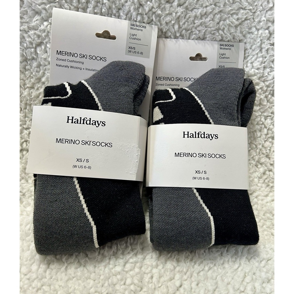 Halfdays Merino Wool Light NWT Cushion Ski Socks 2 Pack Womens XS/S (6-8) (H1)